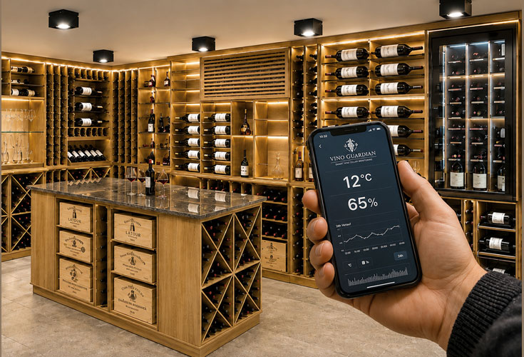 Gli scaffali in rovere sono perfettamente adatti alle cantine per vino