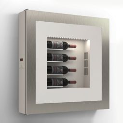 Portabottiglie da parete climatizzato QUADRI VINO argento/bianco, 4 bottiglie.
